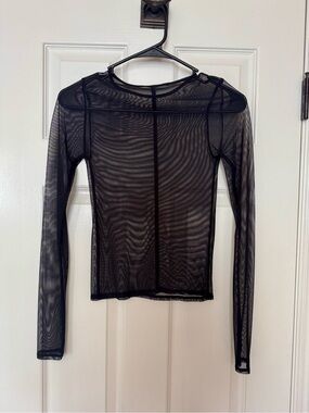 American Eagle- Sheer Long-Sleeve Black Mesh Top